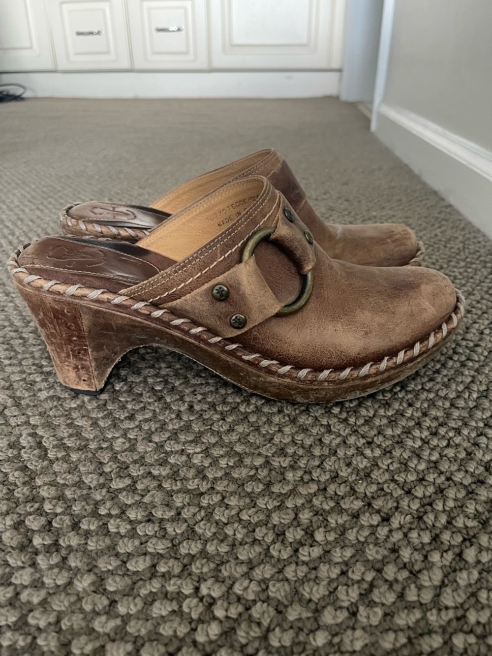 Frye Brown Suede Ring-Accent Clog Heels